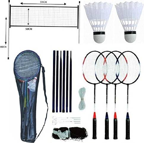 4 Player Badminton Set With Racket Poles Net