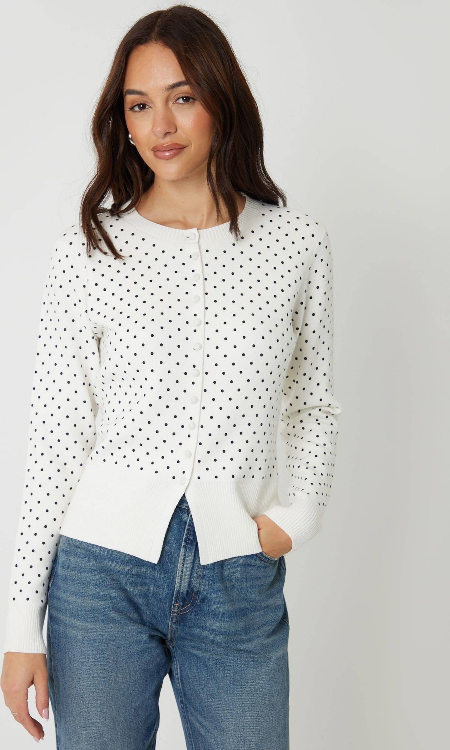 Threadbare Kofta Rund Halsringning - Vit/a