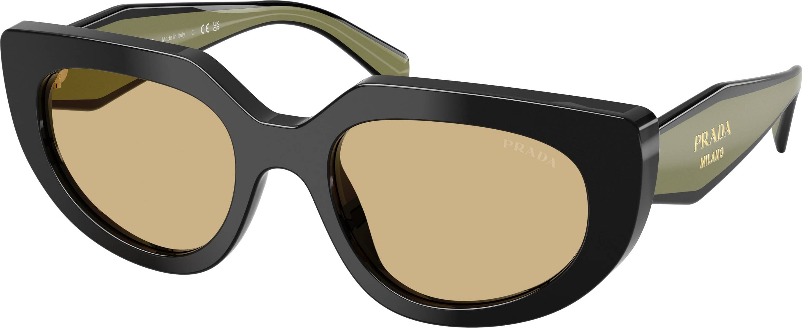Prada PR D02S Solbriller Acetat Sort Gul Rund