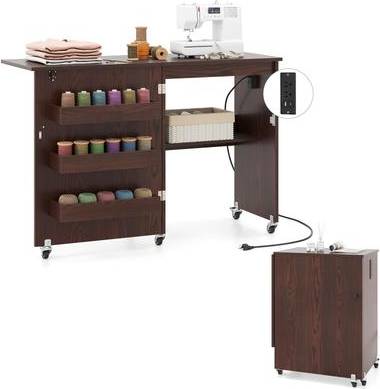 Sewing table Costway Folding Sewing Machine Table Casters Rack