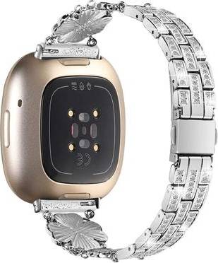 Fitbit Sense 2 Versa 4 Rhinestone Décor Metal Strap Silver