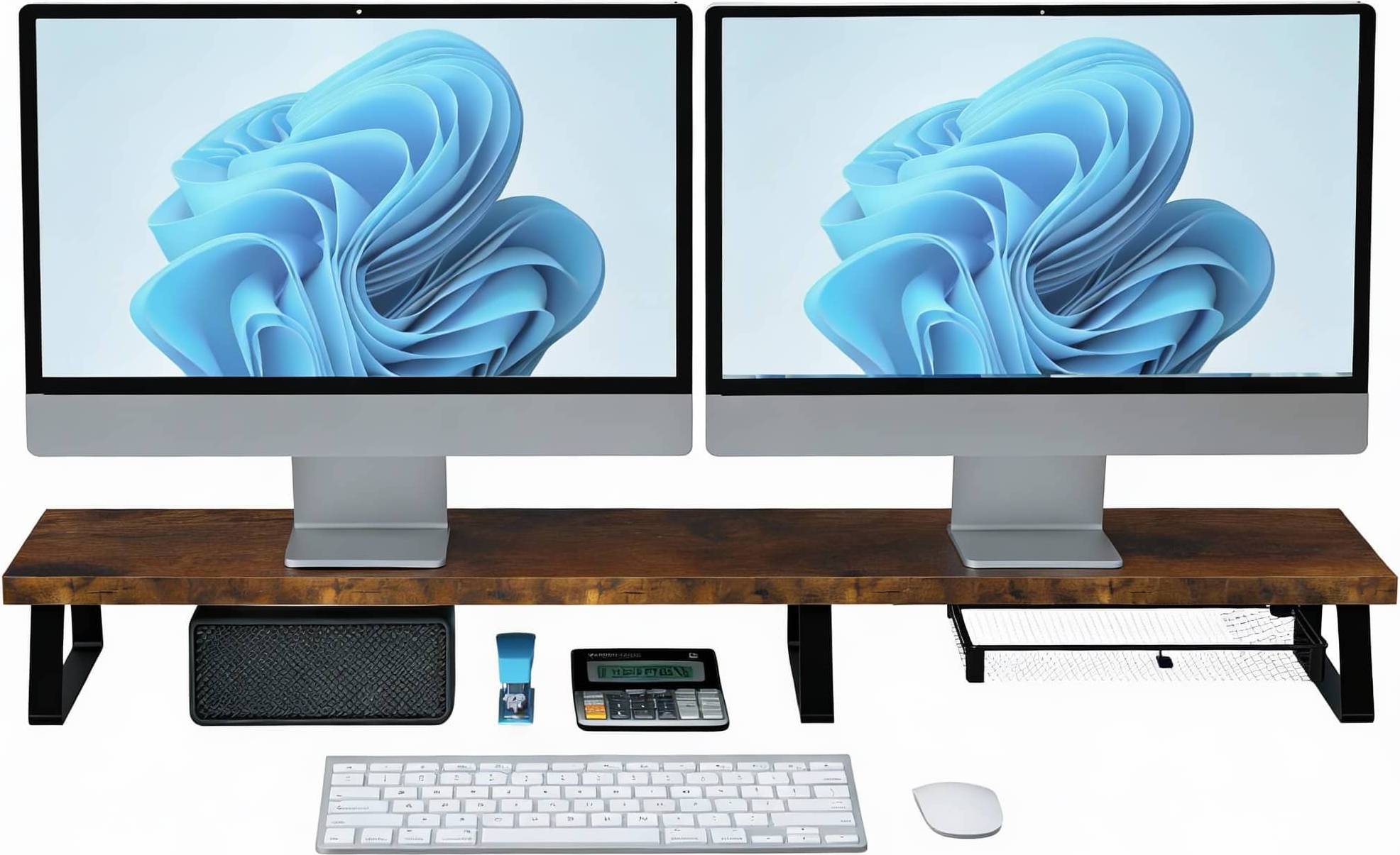 Monitor riser stand Wood Dual Monitor Stand Riser