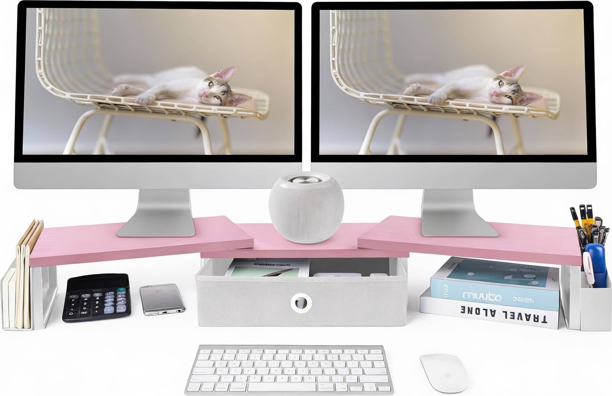 CovertSafe Dual Monitor Riser Pink White