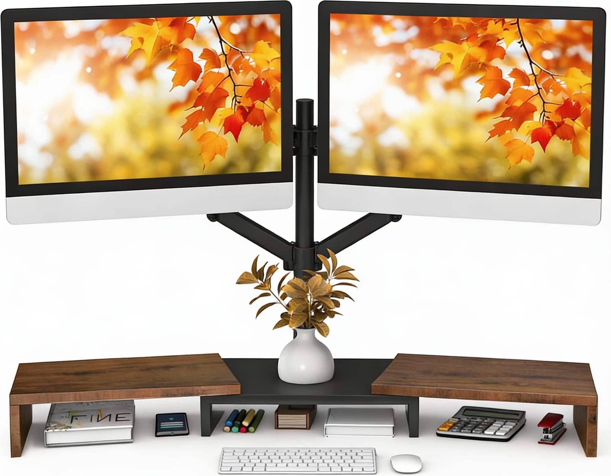 Dual Monitor Stand Riser 3-Shelf Adjustable