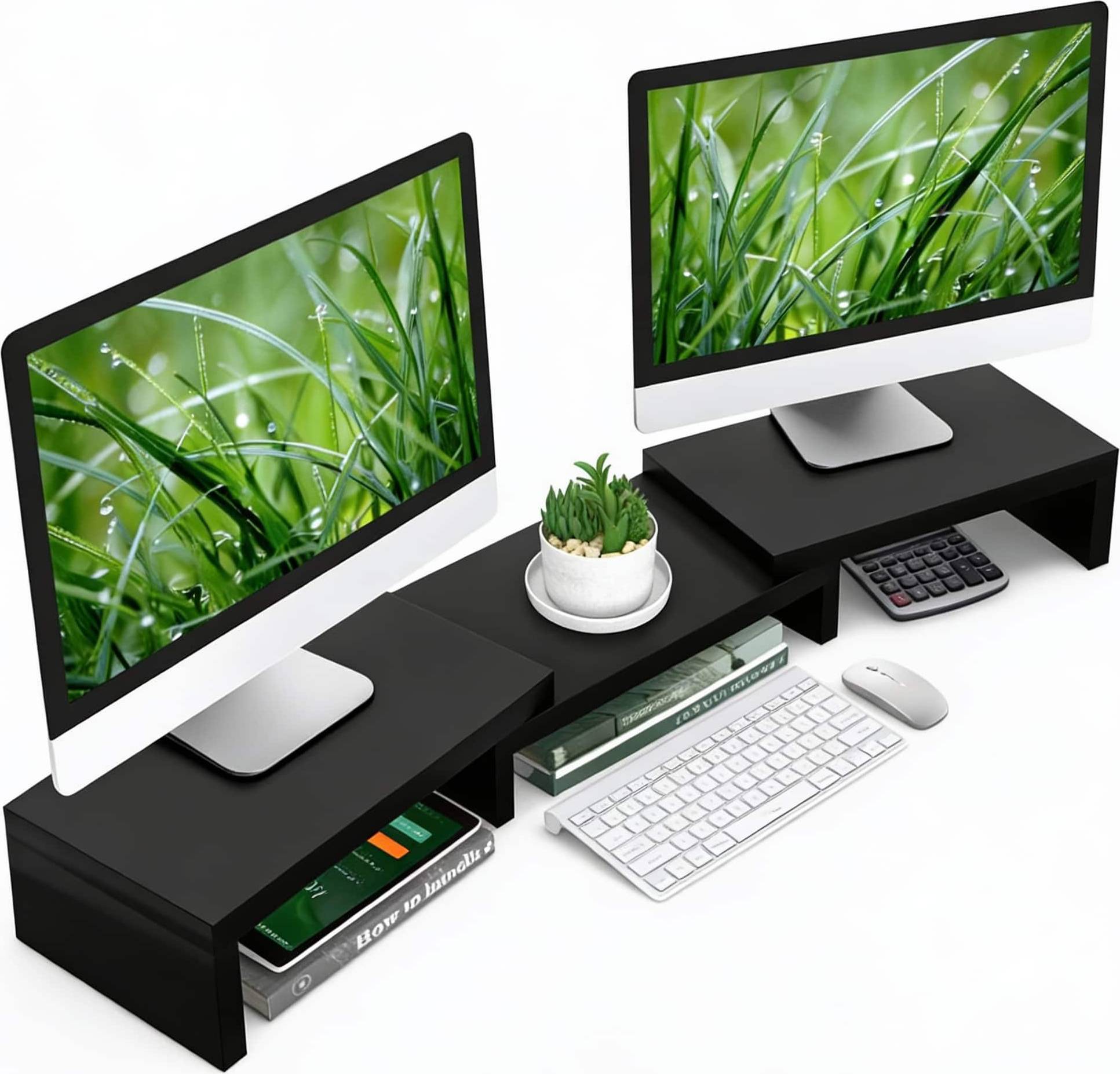 Dual Monitor Stand Riser 3-Shelf Adjustable
