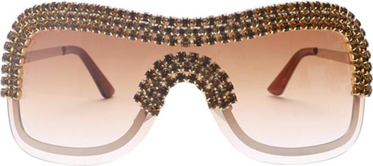 Oversized Rhinestone Sunglasses Silver Frame Gradient Lens