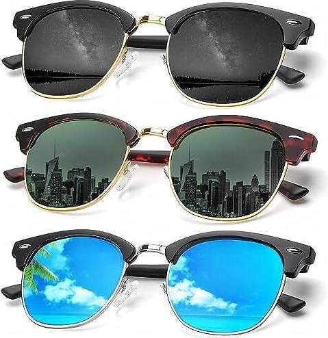 Polarized Semi-Rimless Frame Retro Sunglasses UV Blocking