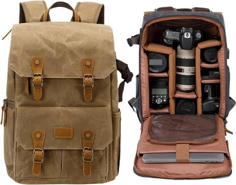 Camera Bag Canvas Backpack USB Port