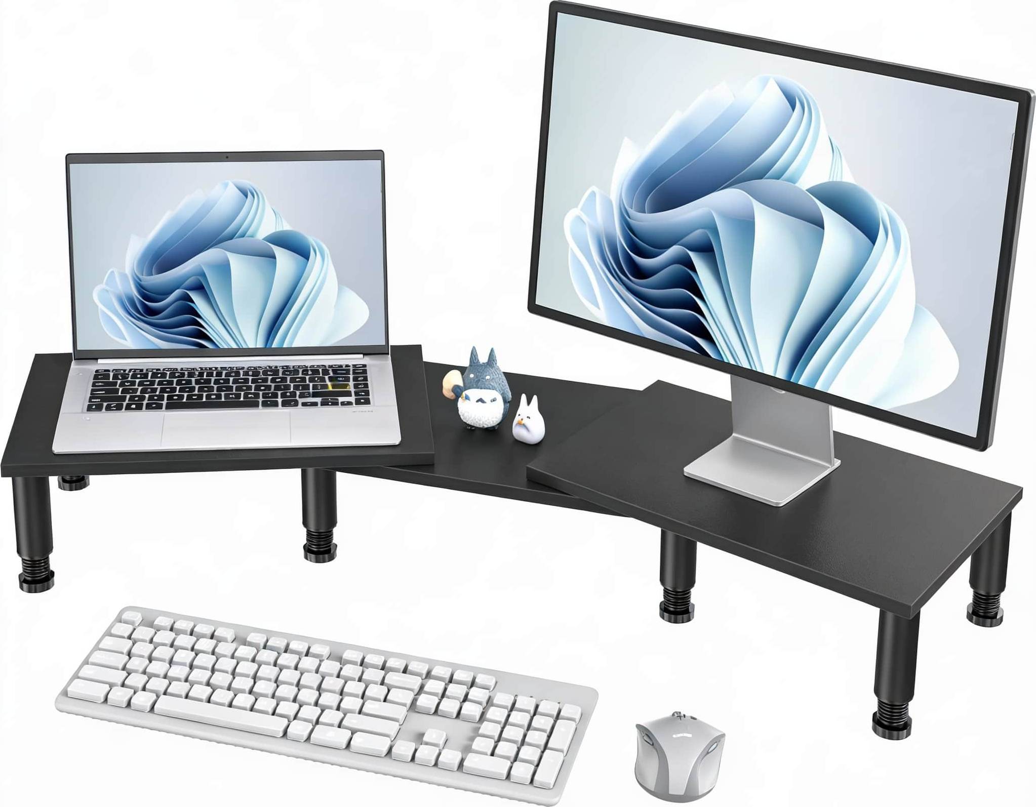 Dual Monitor Riser Adjustable Wood Stand