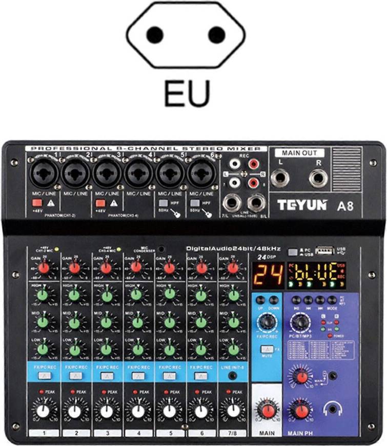 8 Channel Sound Card Audio Mixer