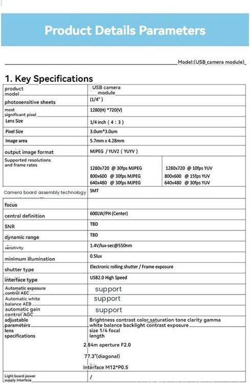 Spactz OV9732 USB Camera Module 720P 160 Degrees