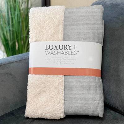 Addison Rugs Machine Washable Sherpa Throw Blanket Ivory Striped Blankets