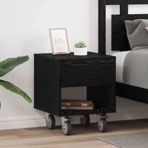 vidaXL Black Oak Rectangular Storage Bedside Table 2pcs