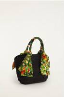 Farm Rio Scarf Raffia Mini Basket Bag - Black