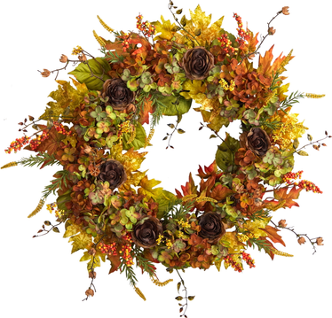 Fall wreath Nearly Natural 32 Fall Hydrangea Ranunculus Maple Leaf Autumn Wreath
