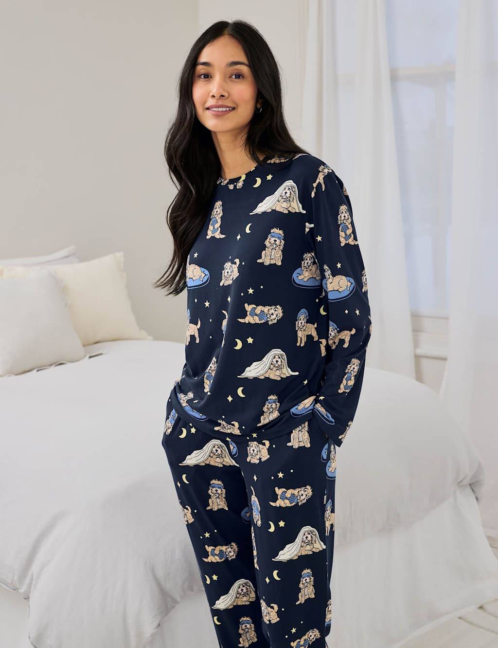 Chelsea Peers Blue Cockapoo Snooze Print Long Pyjamas Set