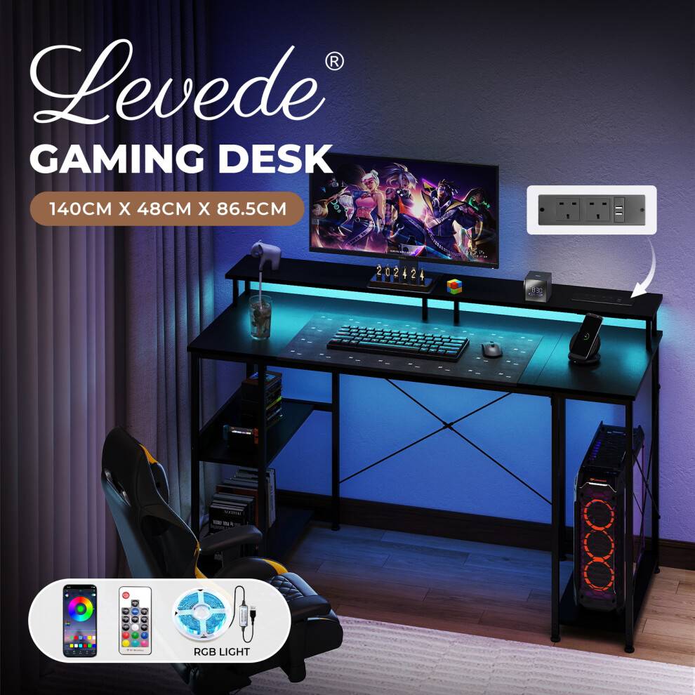 Levede Gaming Desk Computer Table with Monitor Shelf