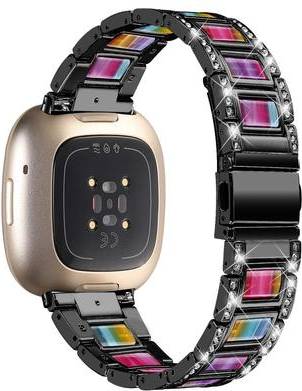 Fitbit Sense Versa 3 Rhinestone Décor Resin Block Watch Strap Black