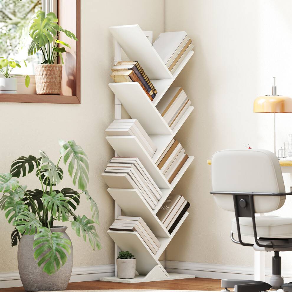 Homcom 9-Tier Tree Bookshelf With Steel Frame Book Shelf