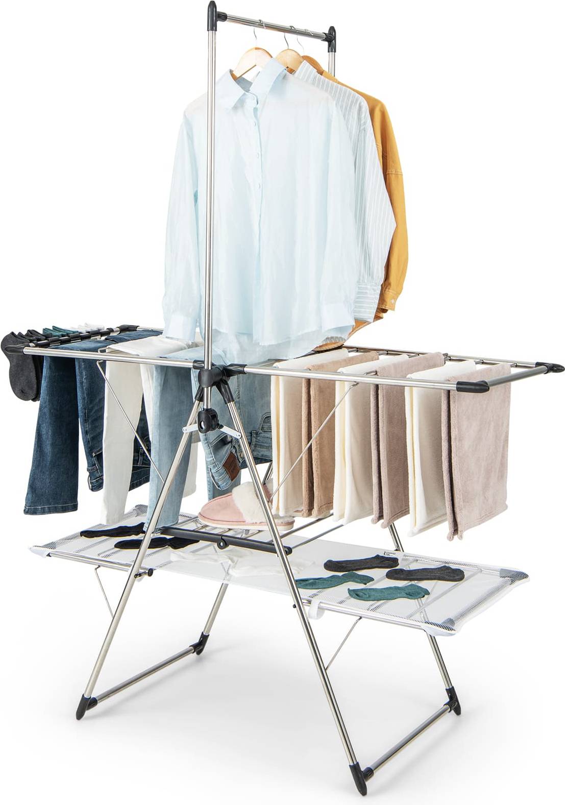 Foldable clothes drying rack Costway Large Foldable Clothes Drying Rack 2-Tier Height Adjustable - Silver
