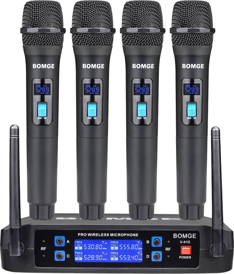 Wireless Microphone System Pro 4-Channel Cordless Mic Set