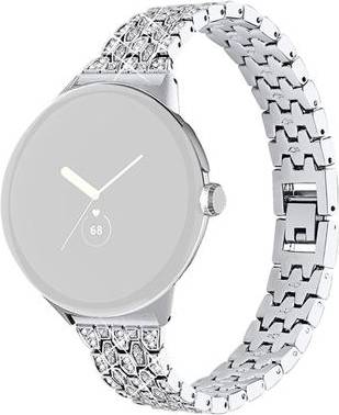 Google Pixel Watch Rhinestone Décor Metal Strap Silver Transparent