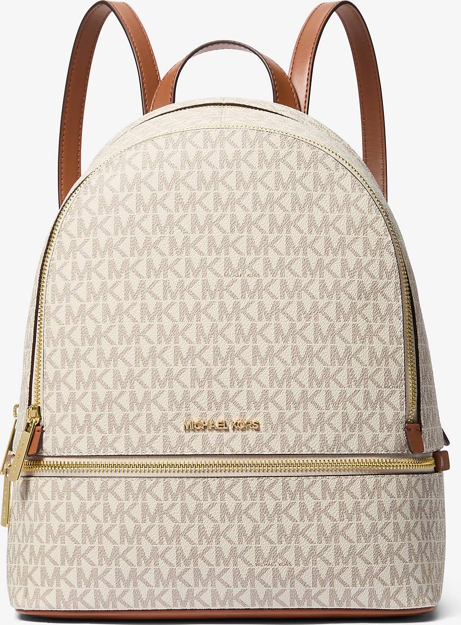 Michael Kors MK Rhea Medium Signature Logo Backpack - Natural