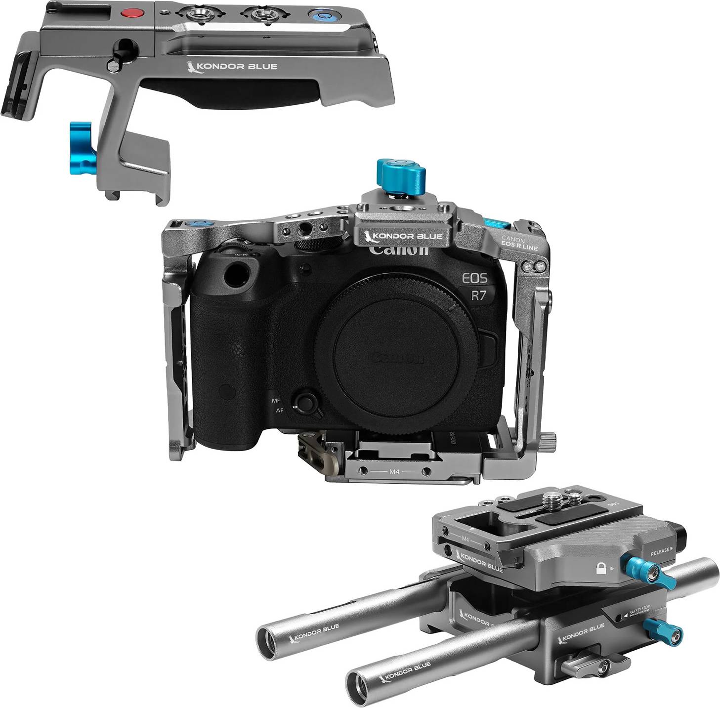 Blue Canon R7 Arca Base Rig MKII Space Grey