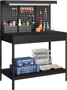 Homcom Workbench with Pegboard and LED Light