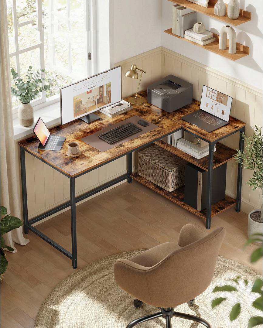 Corner computer desk with storage Inbox Zero Corner Computer Adjustable Storage Writing Desk