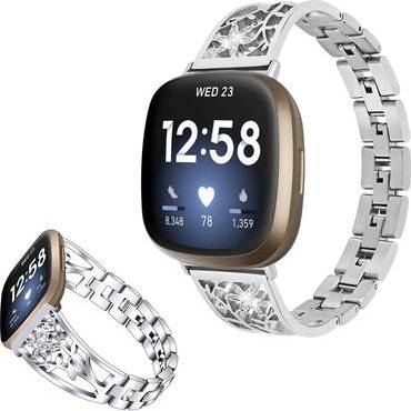 Flower Rhinestone Stainless Steel Watch Band
