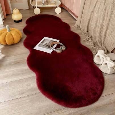 Shein Burgundy Plush Rug Soft Faux Rabbit Fur Carpet