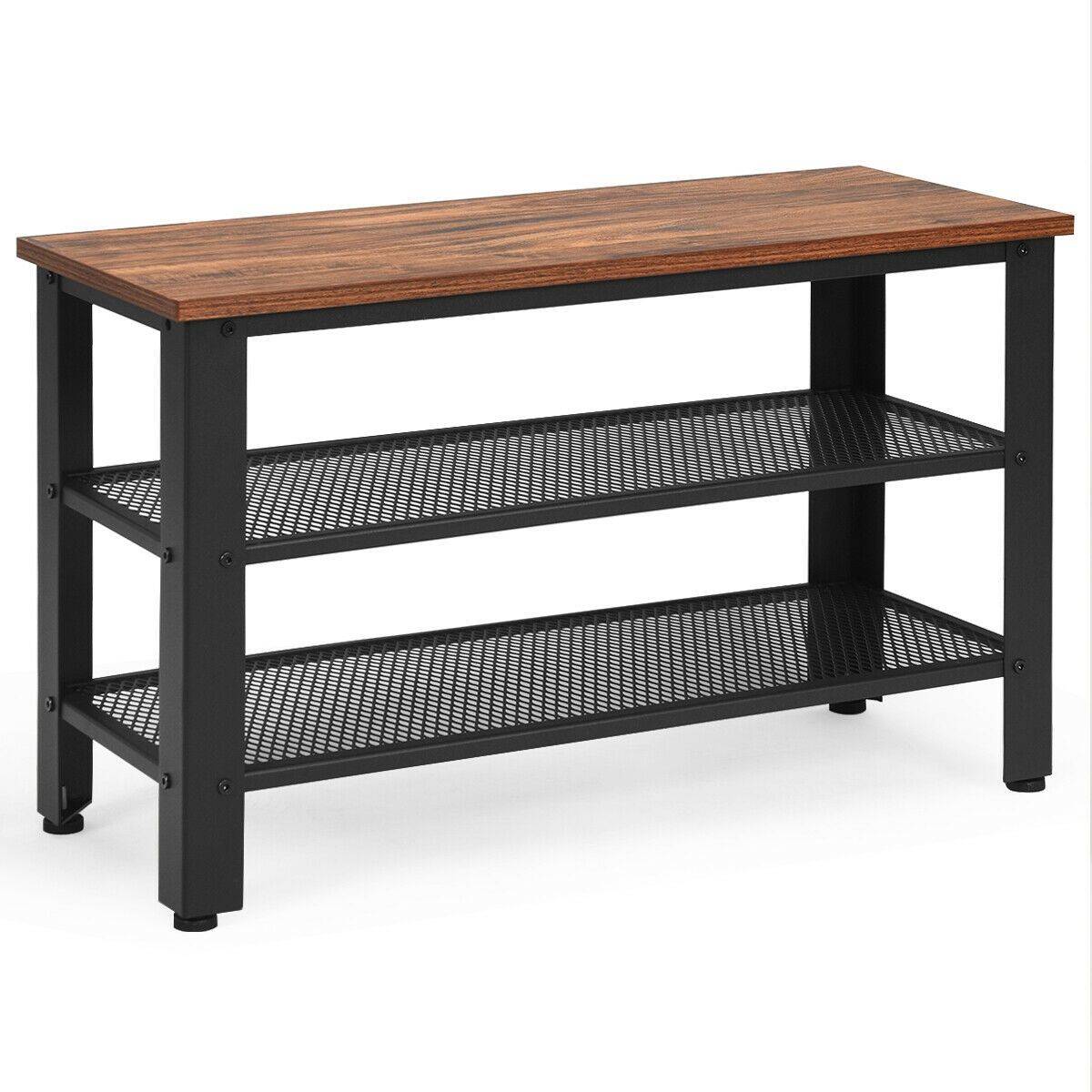 3 tier shoe bench SlickBlue 3-Tier Rustic Wood Metal Bench Shoe Rack