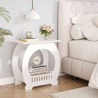 Multifunction Side Table with Storage Shelf and Basket Small Table