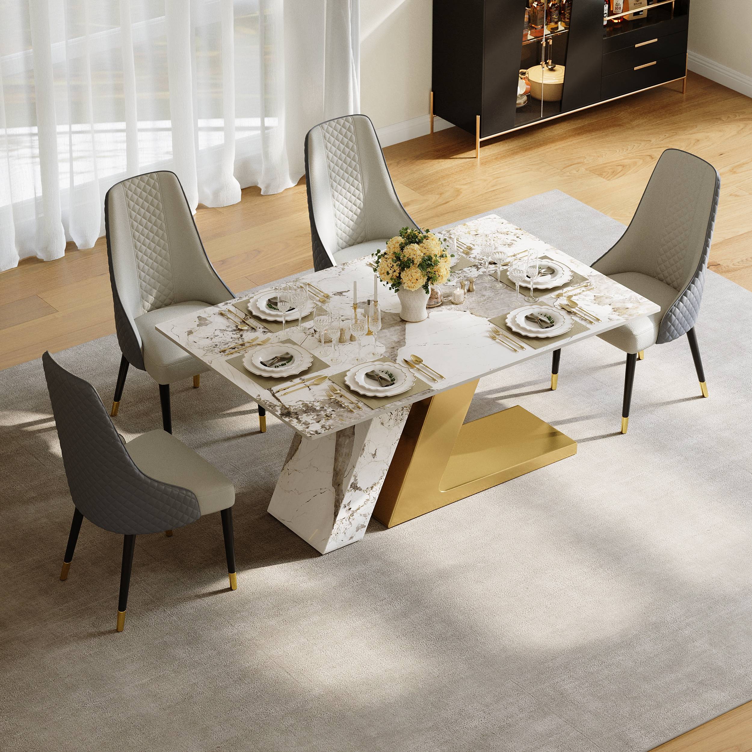 63 Inch Rectangle Faux Marble Dining Table