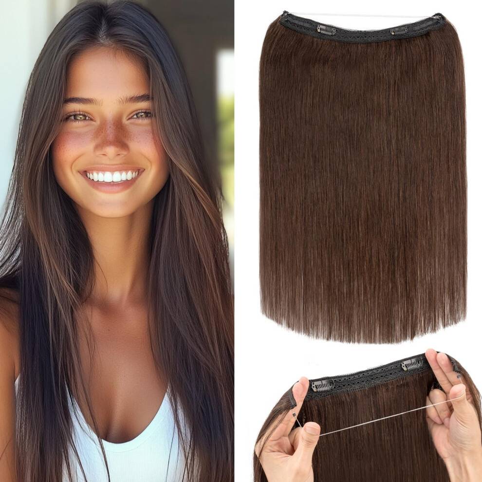 Human hair extensions 20 Inch Dark Brown Remy Human Hair Halo Extensions