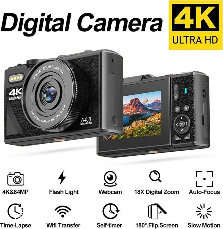 Spactz 4K 64MP Digital Camera 3 Inch IPS