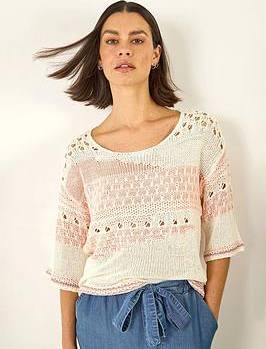 Roman Textured Abstract Knit Jumper - Light Pink