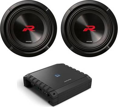 Subwoofer and amp Alpine S2-A60M Amp R2-W8D4 8-R-Series Subwoofer