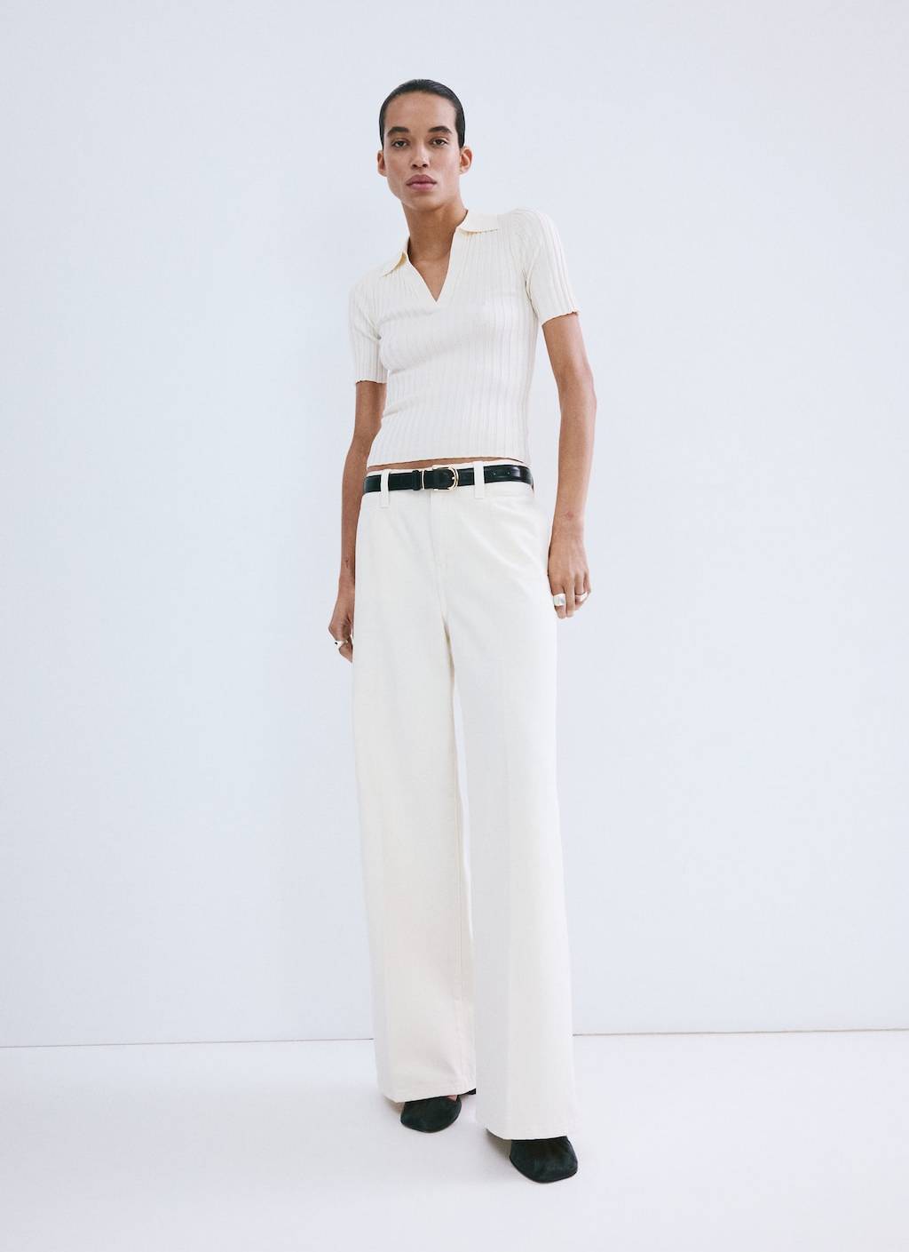 Mango Rib Knit Polo Shirt - Neutral