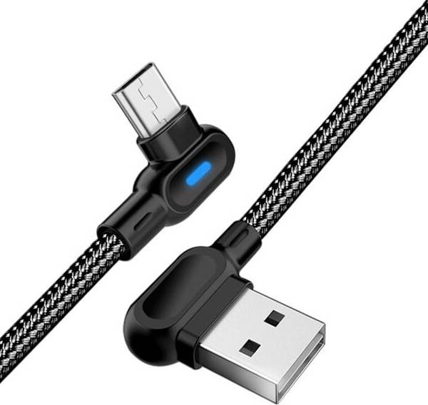 Angled MicroUSB Cable LED 2.4A 1m
