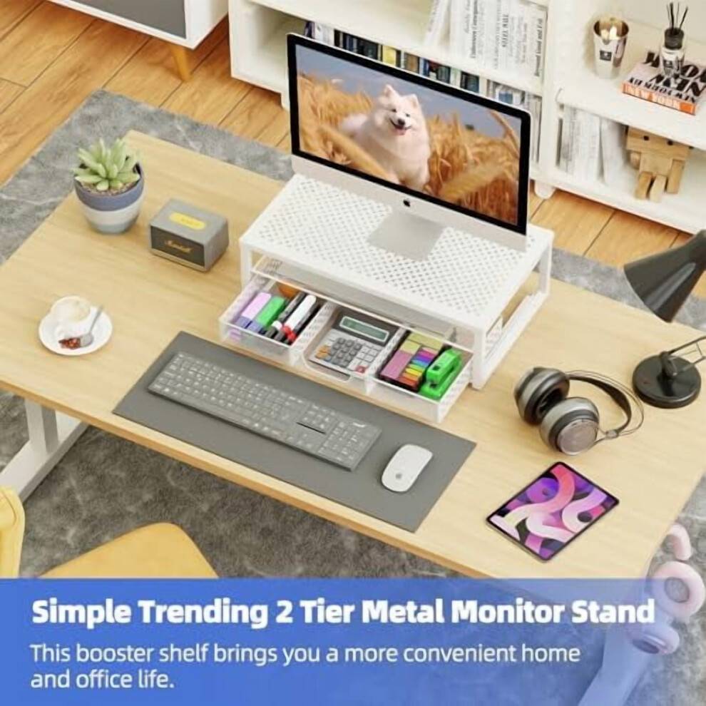 Metal Monitor Stand Riser Computer Desk Organizer