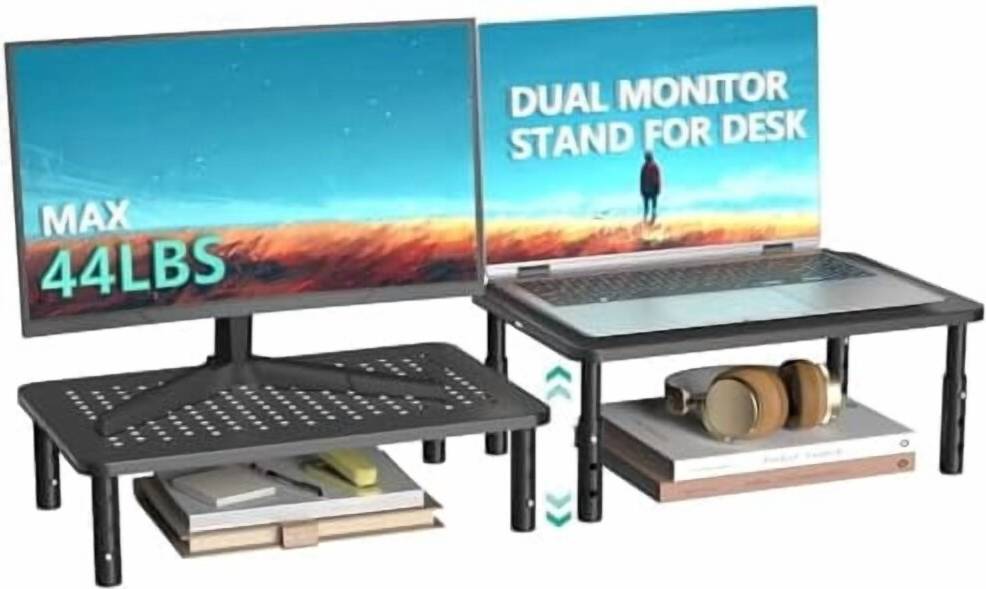Dual Monitor Stand 3-Height Adjustable Laptop Riser 2 Pack