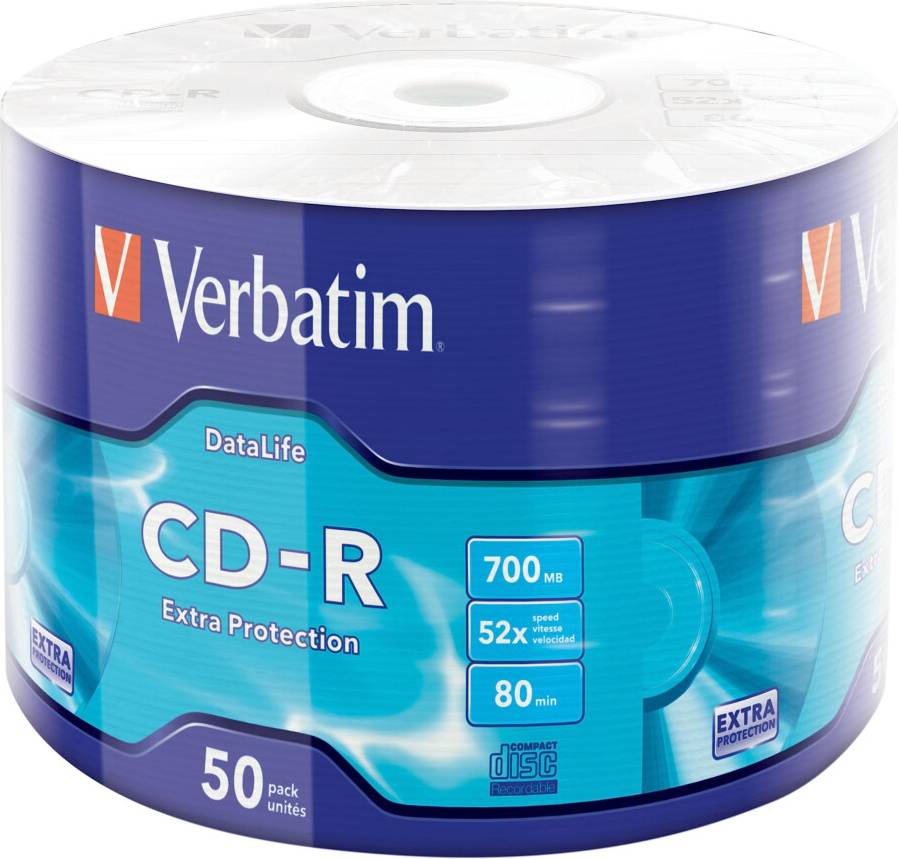 Verbatim 52X 700MB 50Pk CD-R Extra Protection Wrap Spindle Matt Silver