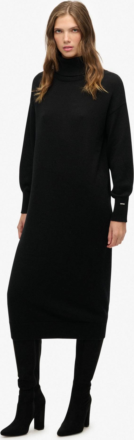 Superdry Robe Pull Femme Col Roulé Midi - Noir