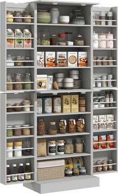 Kitchen pantry cabinet Homcom Kitchen Pantry Cabinet Adjustable Shelves Spice Racks - Gray