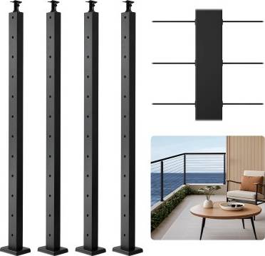 VEVOR 4-Pack Cable Railing Post 42x1x2 In Horizontal Hole Deck