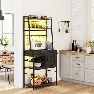 Bakers rack Homcom Baker's Rack with Power Outlet and LED Lights Cabinet