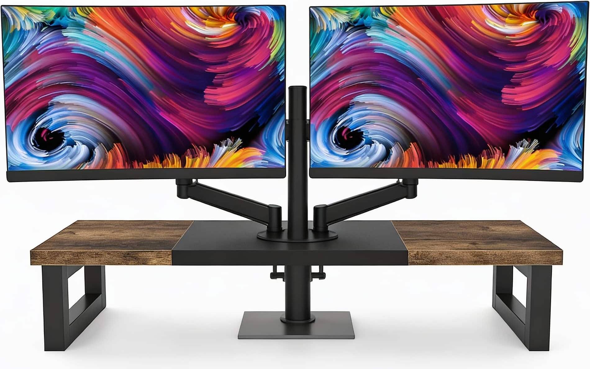 Monitor riser Dual Monitor Riser Wood Steel 2-Screen