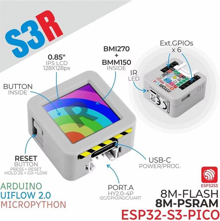 Spactz ATOMS3R Programmable Controller ESP32-S3 0.85-Inch IPS
